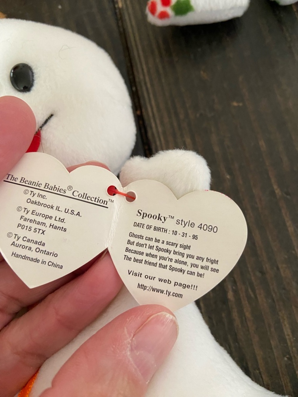 Ty Spooky White Ghost Beanie Baby Plush with Orange Ribbon - Picture 7 of 16